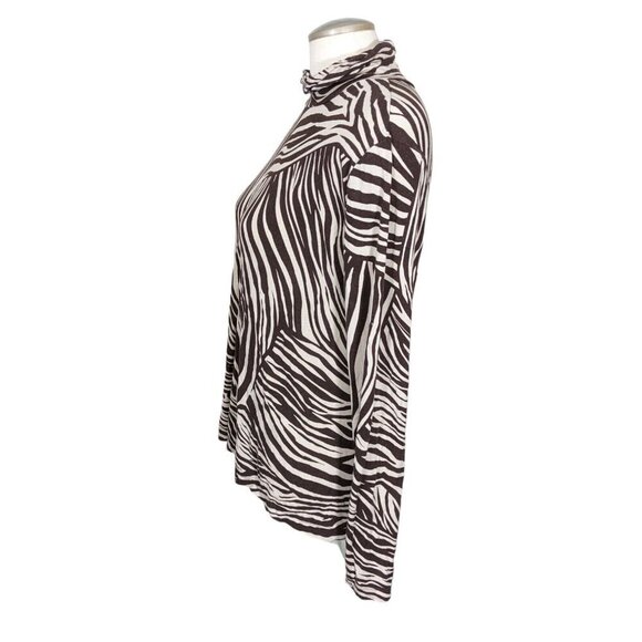 H&M Animal Print Mock Neck Top Womens XL Brown Tiger Stripe Long Sleeve Stretch - Picture 4 of 7